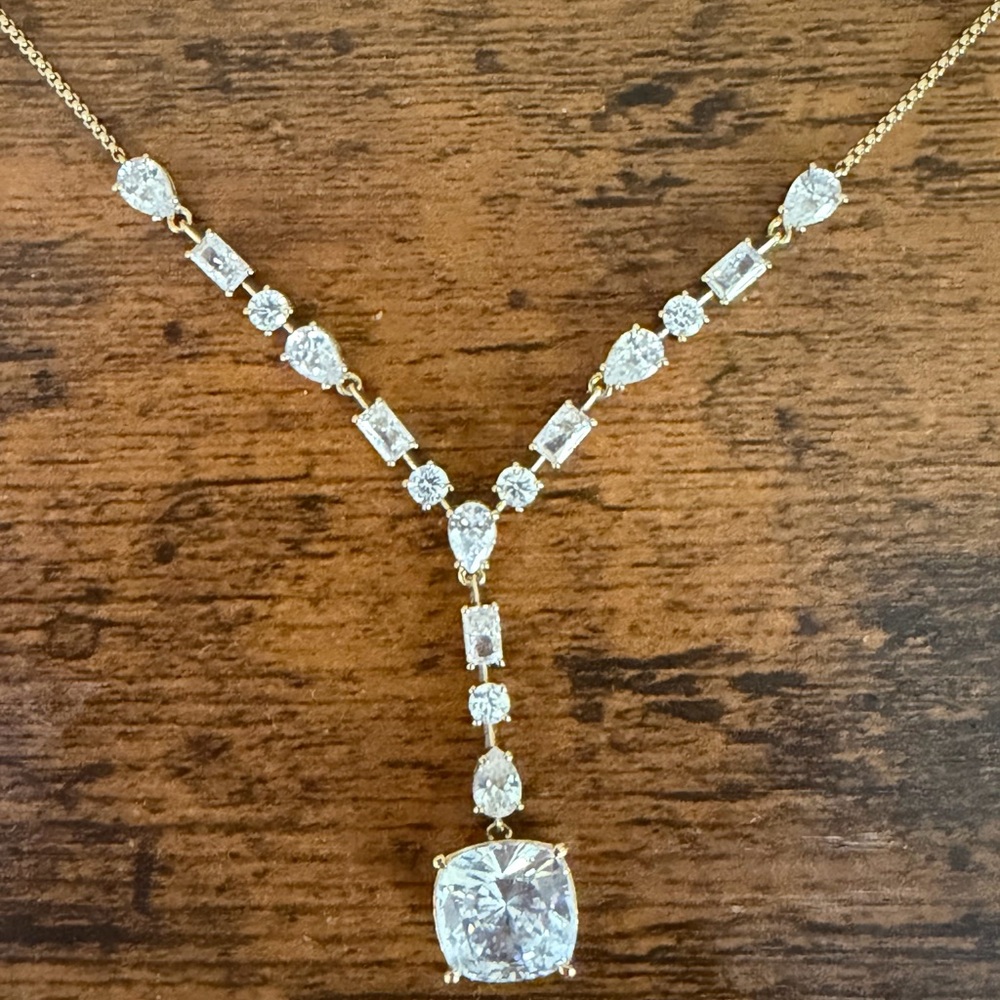 Nadri - Rockstars Bold CZ Drop Y Necklace in Gold Color
